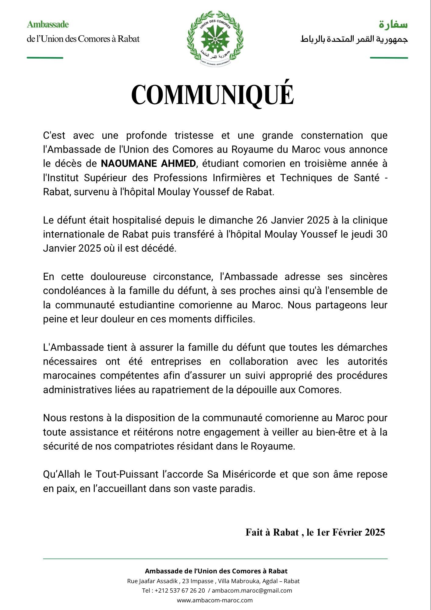 Décès Naoumane Ahmed